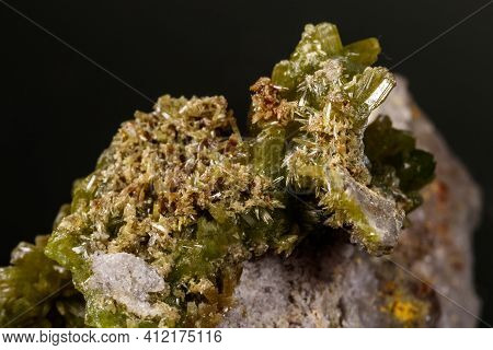 Macro Pyromorphite Mineral Stone On A Black Background