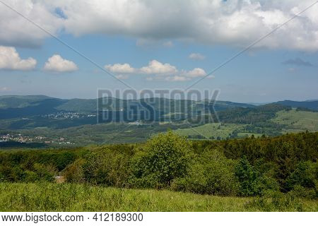 View From The 927.8 Meter High Kreuzberg Over The Landscape Of The Rhön Near Haselbach; District Of 