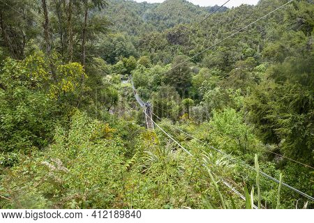 Scenery With Swingbridge Around The Buller River In The South Island Of New Zealand