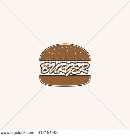 Hamburger Vector Illustration And Burger Writing For Icon, Symbol Or Logo. Burger Product Label