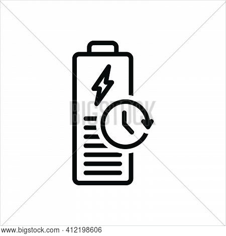 Black Line Icon For Longest Battery Charge Backup Capacity Recharge Electric