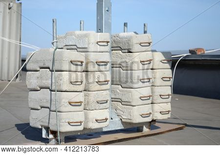 Counter Weight Or Weight Balance Concrete Blocks Or Bricks As Part Of Suspended Wire Rope Platform F