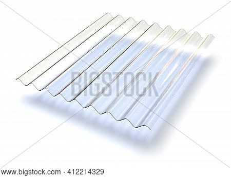Profile Sheet Of Transparent Plastic Isolated On White. 3d Rendering