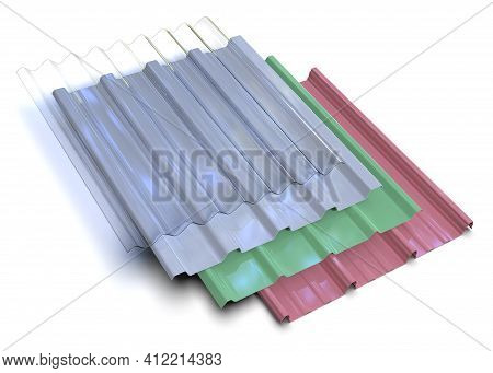 Profile Sheets Of Plastic Isolated On White. 3d Rendering