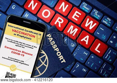 Smartphone Digital Covid-19 App Certification On Passport As Proof Of Vaccination For New Normal Tra