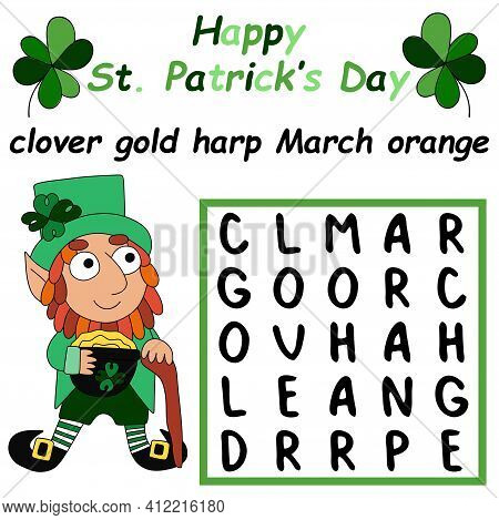 Happy St. Patrick's Day Word Search Puzzle Stock Vector Illustration. Word Search Puzzle With Leprec