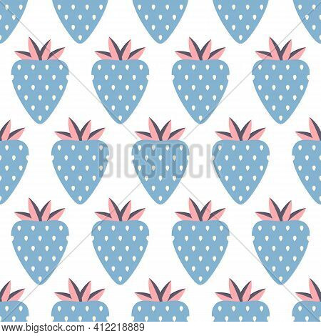 Strawberry Seamless Pattern. Fruit Seamless Strawberry Background. Juicy Cute Pattern. Vector Illust