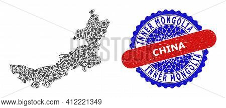 Musical Pattern For Inner Mongolia Map And Bicolor Scratched Seal Stamp