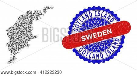Music Notes Pattern For Gotland Island Map And Bicolor Textured Seal Stamp