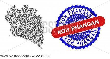 Music Mosaic For Koh Phangan Map And Bicolor Scratched Seal