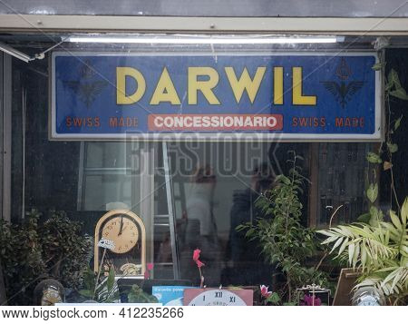 Belgrade, Serbia - February 21 2021: Logo Of Montres Darwil On One Of Their Retailers. Darwil Was A 