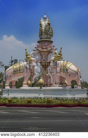 Photo Of The Statue Of The Pink Elephante In Bangkok Thailand