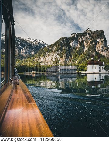 Boat Drive On Lake Koenigssee During Spring