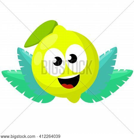 Lemon With Face. Eyes, Mouth On Sour Fruit. Mascot And Emotions. Funny And Cute Yellow Element With 