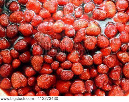 Clean Strawberries Cooked For Fruit Jam Stock Photo