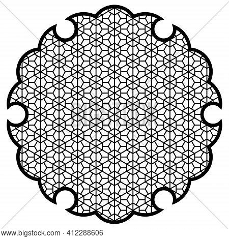 Yukiwa Flower With Pattern In Japanese Style Of Kumiko Zaiku. Design Element For Laser Cutting .