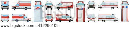 Ambulance Illustration On White Background. Isolated Cartoon Set Icon Car Of Emergency. Cartoon Set 