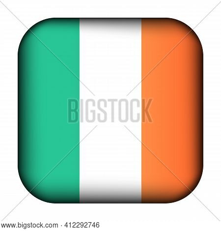 Glass Light Ball With Flag Of Ireland. Squared Template Icon. Irish National Symbol. Glossy Realisti