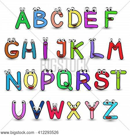 Set Of Vector Alphabet Funny Cartoon Styled Hand Drawn Font With Full Complete English Letters