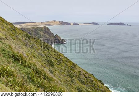 Coastal Scenery Around Cape Reinga At The North Island In New Zealand
