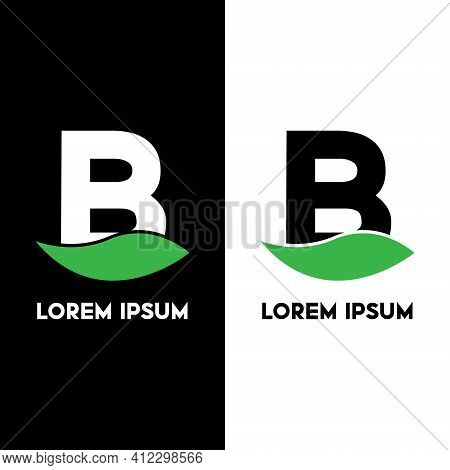 Alphabet B With Green Leaf, A Unique Brand Identity. Complete Set Of Alphabets.