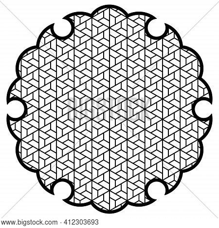 Yukiwa Flower With Pattern In Japanese Style Of Kumiko Zaiku. Design Element For Laser Cutting .