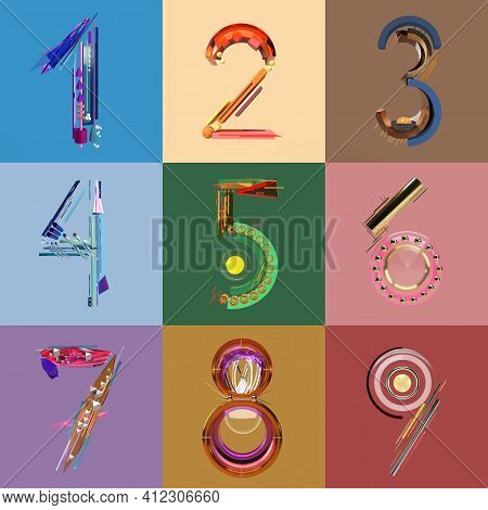 Abstract 3d Render Numbers One To Nine Set