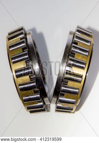 Closeup Of Roller Cages Of A Double-row Tapered Roller Bearing Hub Unit With Selective Focus