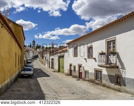 Almeida, Guarda, Portugal; August 2020: Entance And Fragment Of The Fortified Medieval Walls Of The 