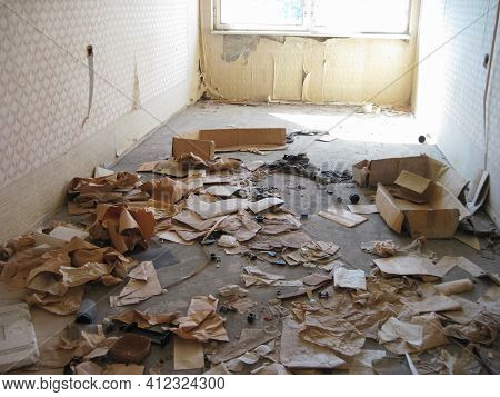 Abandoned Residential Buildings In The Village Of Orbita Near The Chigirin Nuclear Power Plant. Aban
