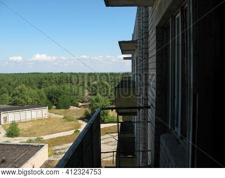 Abandoned Residential Buildings In The Village Of Orbita Near The Chigirin Nuclear Power Plant. Aban