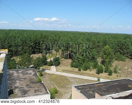 Abandoned Residential Buildings In The Village Of Orbita Near The Chigirin Nuclear Power Plant. Aban