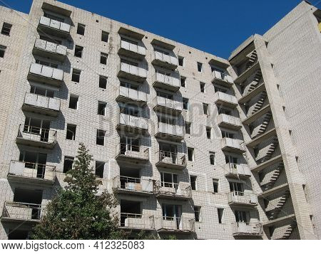 Abandoned Residential Buildings In The Village Of Orbita Near The Chigirin Nuclear Power Plant. Aban