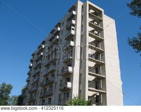 Abandoned Residential Buildings In The Village Of Orbita Near The Chigirin Nuclear Power Plant. Aban