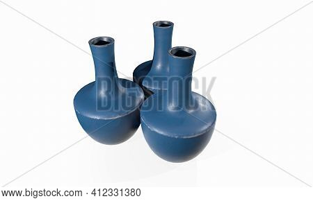 Realistic Empty Flower Pot Set, Pastel Colors. Closeup Isolated On White Backgroun 3d Render