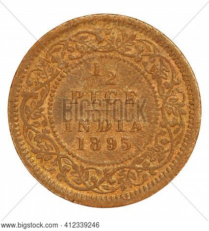Old Indian Half Pice Coin Of 1895 Closeup