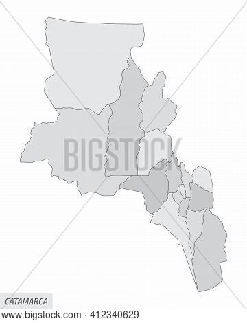 The Catamarca Province Isolated Map Divided In Departments, Argentina