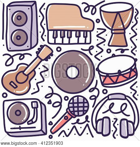 Doodle Set Of Music Tools Hand Drawing With Icons And Design Elements