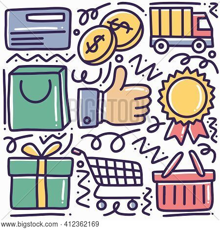 Hand Drawn Shopping Doodle Set With Icons And Design Elements