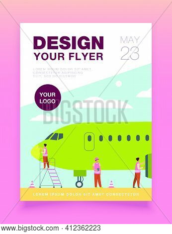 Plane Service Isolated Flat Vector Illustration. Cartoon Mechanics Repairing Airplane Before Flight 