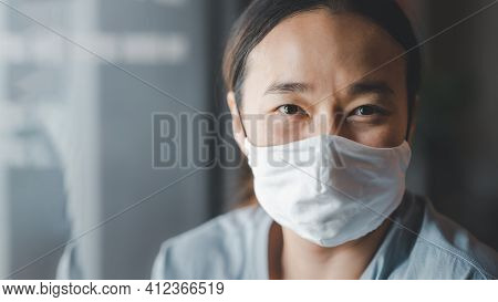 Woman Wearing Face Mask During Coronavirus Covid-19 Outbreak. Virus Spread Flu Prevention Carantine.