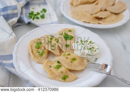Pierogi Ruskie, Baked Dumplings Stuffed With Curd Cheese And Potatoes