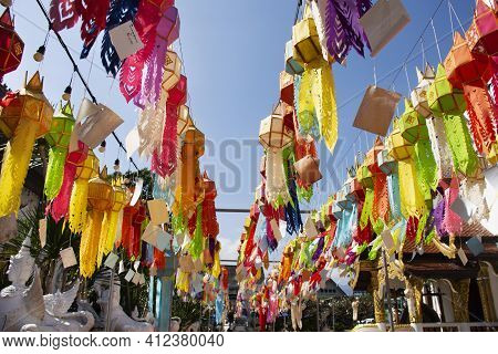Multicolor Colorful Paper Lamp Traditional Lanna Style Yee Peng Or Lighting Lantern Tung Hang For Pe