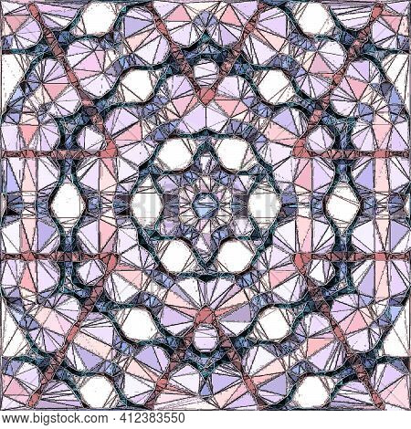 Hexagonal Abstract Geometric Pattern. The Shapes Of Hexagons And Abstract Flowers. Mosaic Texture. D