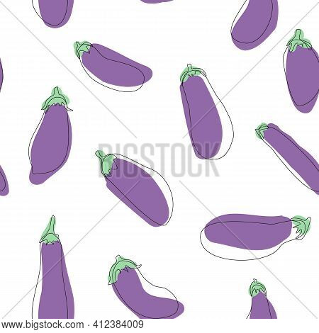 Eggplant Seamless Pattern. Simple Flat Hand Drawn Background Vector Design Template. Healthy Vegan F
