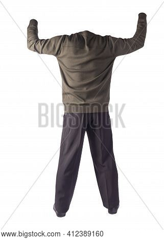 Men's Dark Green Knitten Bomber Jacket ,black Pants  And Black  Leather Shoes Isolated On White Back
