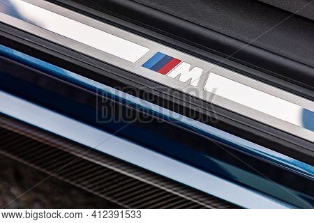 Prague, Czech Republic - January 5, 2021: Logo Of Bmw M Performance On Car Sill In Prague, Czech Rep