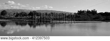 Panoramic Black And White Image, Charca Of Maspalomas, Gran Canaria, Canary Islands