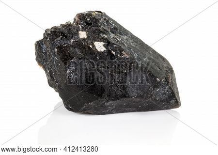 Macro Mineral Stone Morros Smoky Quartz, Morion Rauchtopaz On A White Background Close Up