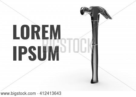 Transparet hammer are made from black glass on white background. Space for text. 3D rendering